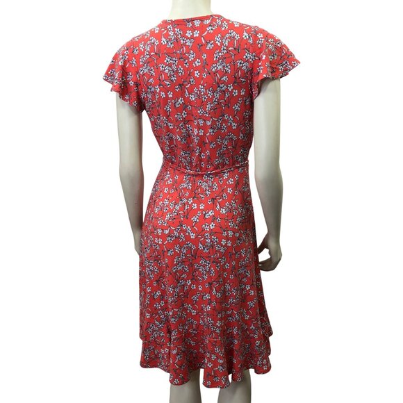 Banana Republic orange Floral Wrap Dress Short Sleeves Size SM - Picture 6 of 7